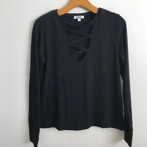 LNA Black T Shirt V Neck Lace Up Womens Small